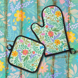 ハニービー、テングミ、蝶、トンボ、花 鍋つかみ&鍋敷きセット