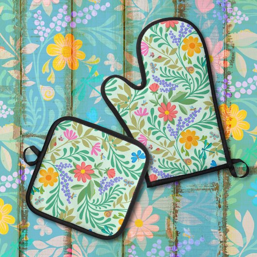 ハニービー、テングミ、蝶、トンボ、花 鍋つかみ&鍋敷きセット