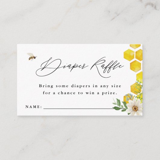 ハニービー&デイジーおむつラッフルチケットベビーシャワー エンクロージャーカード (正面)