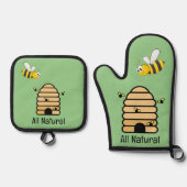 ハニービー&ハイブデザインオーブンミット&ポットホール 鍋つかみ&鍋敷きセット (正面)