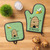 ハニービー&ハイブデザインオーブンミット&ポットホール 鍋つかみ&鍋敷きセット (トップダウン)