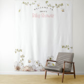 ハニービー フラワーズ ピンク ベイビー シャワー フォト バックドロップ タペストリー (インサイチュ)