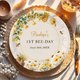ハニービー フラワー 誕生日 ベビーシャワー 紙皿