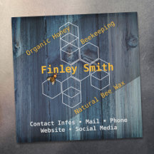 ハニービー ヘキサゴン • 青い木目 カスタムテキスト