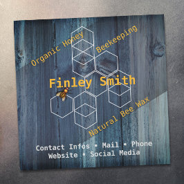 ハニービー ヘキサゴン • 青い木目 カスタムテキスト