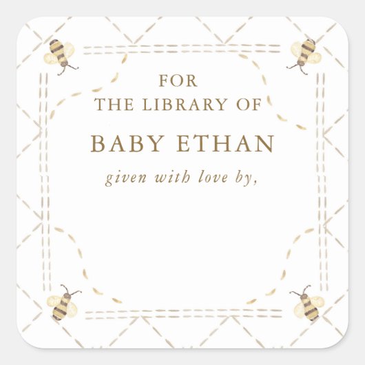 ハニービー ベイビーシャワーのための絵本ライブラリー スクエアシール (正面)