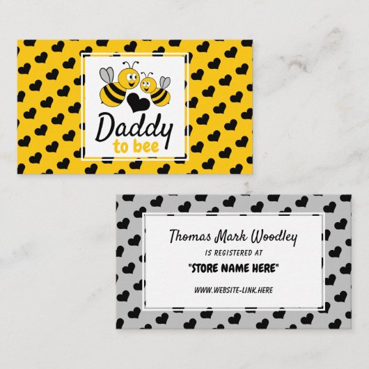 ハニービー、ベビーシャワーギフトレジストリ エンクロージャーカード (正面/裏面)