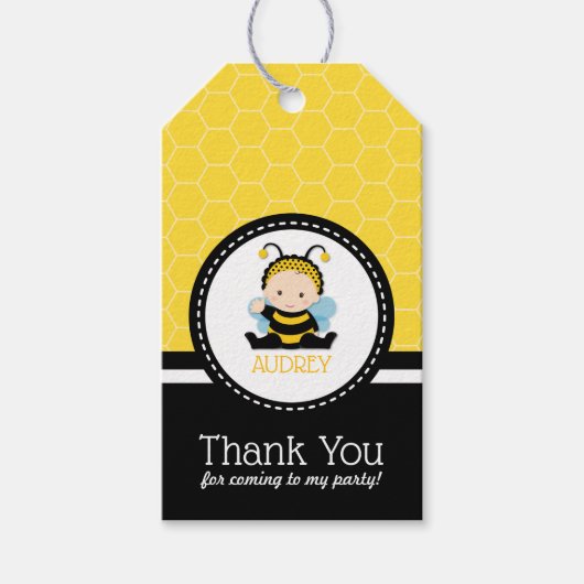 ハニービー（昆虫）マルハナバチファースト誕生日ベビーシャワー ギフトタグ (正面)