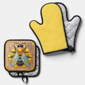 ハニービー 鍋つかみ&鍋敷きセット (正面/裏面)