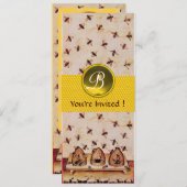 ハニービー，養蜂モノグラム 招待状 (正面/裏面)