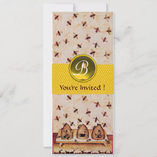 ハニービー，養蜂モノグラム 招待状 (正面)