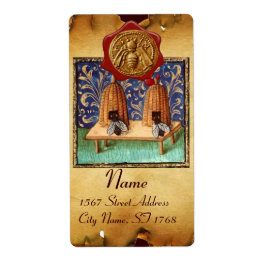 ハニービー，養蜂家レッドワックスシール，ブラウンパーチメント ラベル