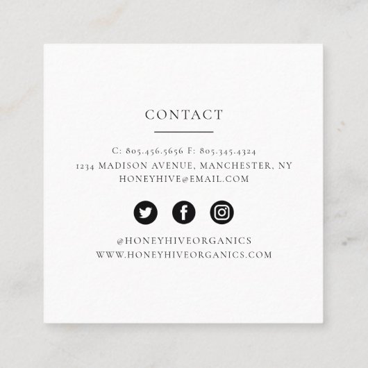 ハニーファーム/自家製ハニービジネスカード スクエア名刺 (裏面)