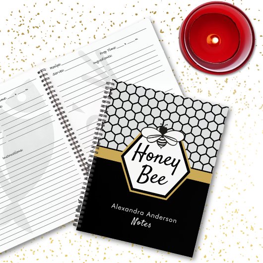 ハニーフェミニンビー養蜂場ハニカムブラックイエロー ノートブック