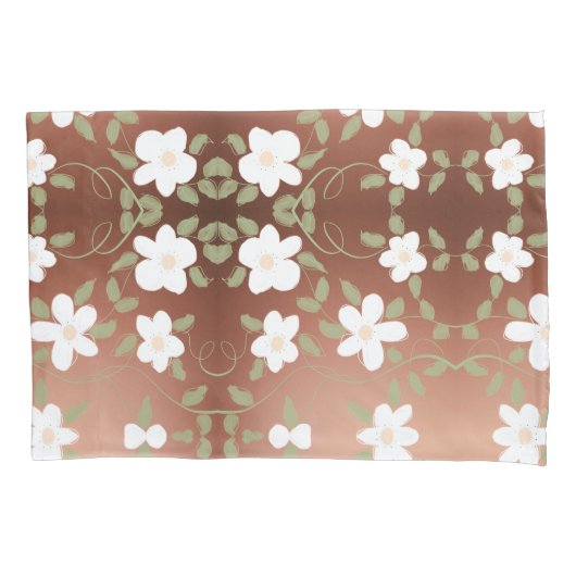 ハニーブラウンの花の咲く枕ケース 枕カバー (正面)