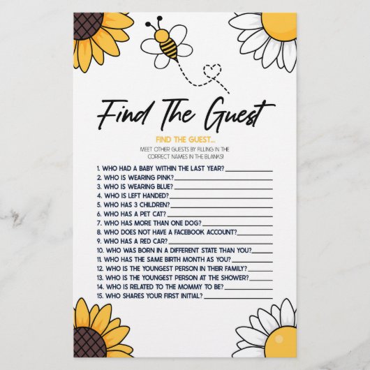 ハニーブンブンいう音ビーゲスト赤ちゃんシャワーのゲームを見つける 便箋 (正面)