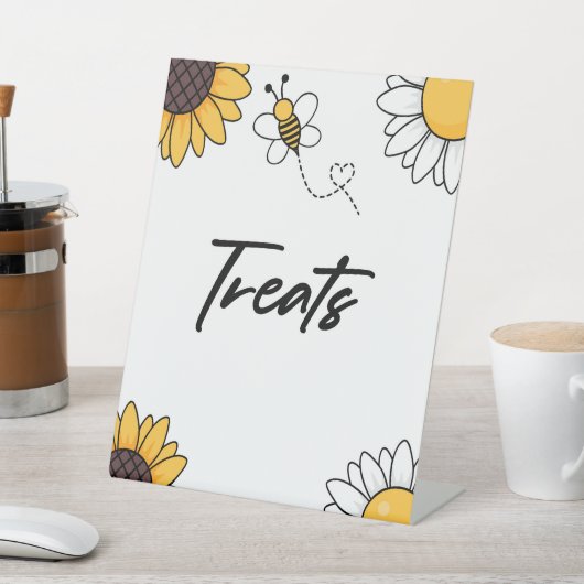 ハニーブンブンいう音ビーヒマワリパーティーサインを扱う 台座サイン (インサイチュ)