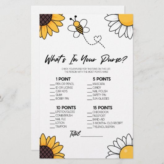 ハニーブンブンいう音ビー財布の中にある何赤ちゃんシャワーのゲーム 便箋 (正面/裏面)