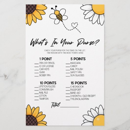 ハニーブンブンいう音ビー財布の中にある何赤ちゃんシャワーのゲーム 便箋 (正面)