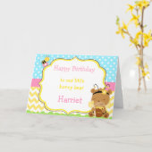 ハニーベアとのまわりに誕生日 カード (黄色い花)