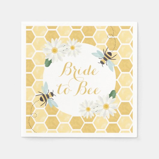 ハニーベアの花嫁シャワー　ハニカムとデイジー スタンダードカクテルナプキン (正面)