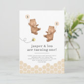 ハニーベアーツインズファースト・ビーデイ招待状 招待状 (スタンド正面)