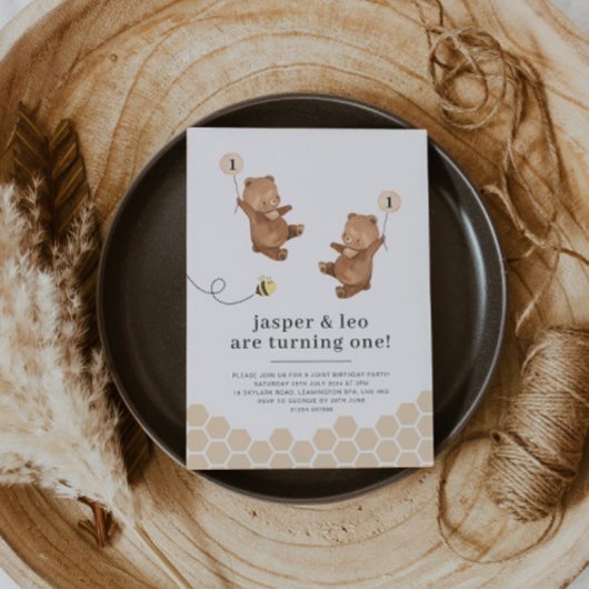 ハニーベアーツインズファースト・ビーデイ招待状 招待状