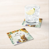 ハニーベアーバースデーパーティーケーキ紙プレート スクエアペーパーコースター (インサイチュ)