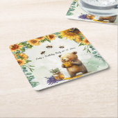 ハニーベアーバースデーパーティーケーキ紙プレート スクエアペーパーコースター (アングル)