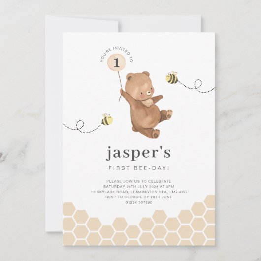 ハニーベアーファースト・ビーデイ招待状 招待状 (正面)