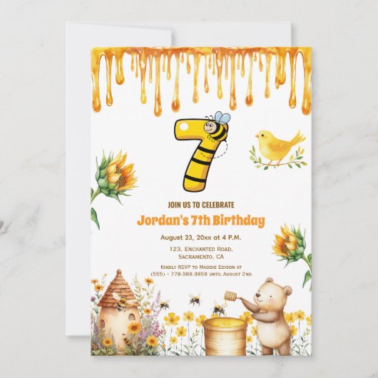 ハニーベア7th誕生日パーティーへの招待 招待状 (正面)