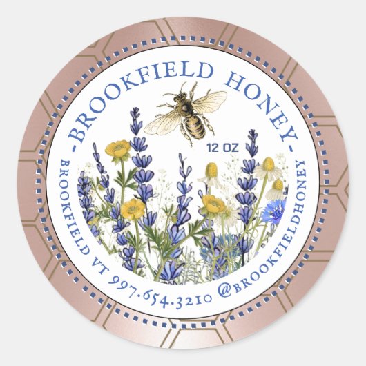 ハニーベア8または12ozラベルWildflowersビーピンク ラウンドシール (正面)