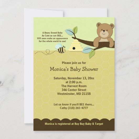 ハニーベア&のまわりにベビーシャワー招待状 招待状 (正面)