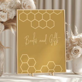 ハニーベージュ赤ちゃんシャワーの本とギフトサイン ポスター