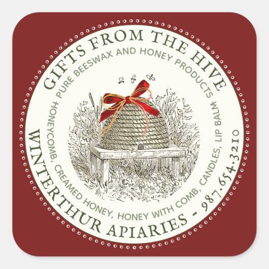 ハニーホリデーステッカーバッグバケットボックス赤 スクエアシール (正面)
