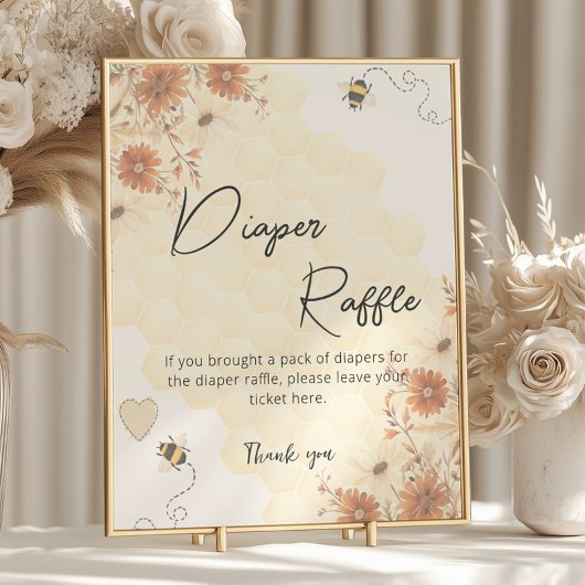 ハニーボホワイルドフラワーベビーシャワーおむつラッフル ポスター