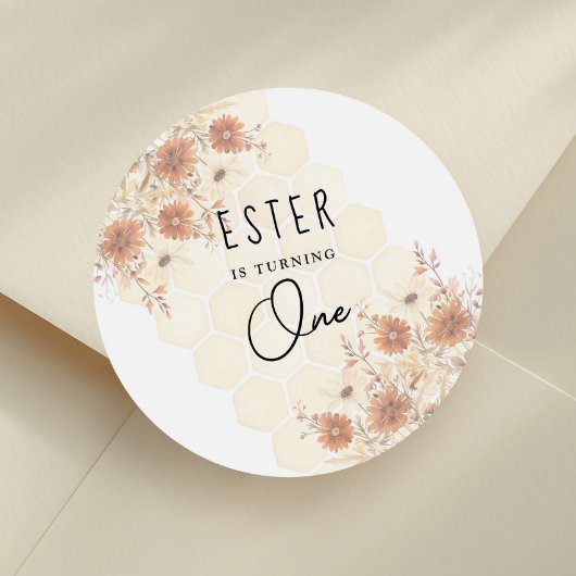 ハニーボホーワイルドフラワーファースト誕生日 ラウンドシール