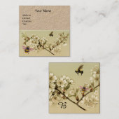 ハニーミツバチと野生バラモノグラムクラフト紙 スクエア名刺 (正面/裏面)