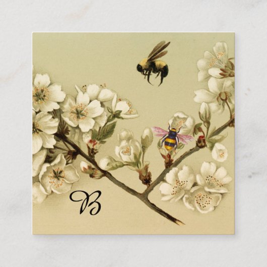 ハニーミツバチと野生バラモノグラムクラフト紙 スクエア名刺 (裏面)