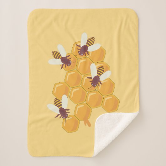 ハニーミツバチ及びハニカムデザイン シェルパブランケット (正面)