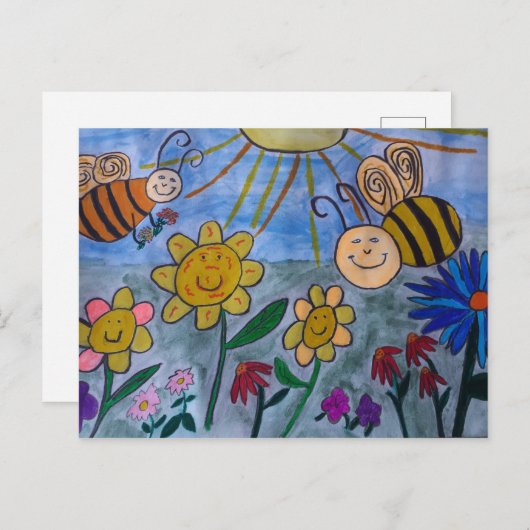ハニーミツバチ&フラワーポストカード ポストカード (正面/裏面)