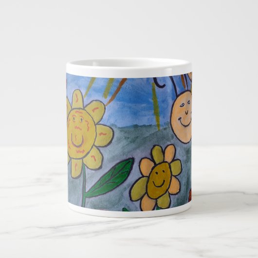 ハニーミツバチ&フラワーラージマグ ジャンボコーヒーマグカップ (正面)