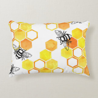 ハニーミツバチ：黄色の水色パターン アクセントクッション