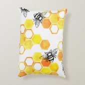 ハニーミツバチ：黄色の水色パターン アクセントクッション (裏面(縦))