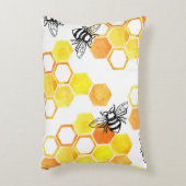 ハニーミツバチ：黄色の水色パターン アクセントクッション (正面(垂直))