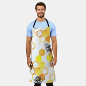 ハニーミツバチ:黄色の水色パターン エプロン (着用した状態)