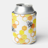 ハニーミツバチ：黄色の水色パターン 缶クーラー (缶正面)