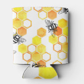 ハニーミツバチ：黄色の水色パターン 缶クーラー (裏面)