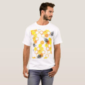 ハニーミツバチ：黄色の水色パターン Tシャツ (正面フル)