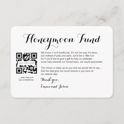 ハニームーンのリクエストを記載した結婚式カード エンクロージャーカード (正面)